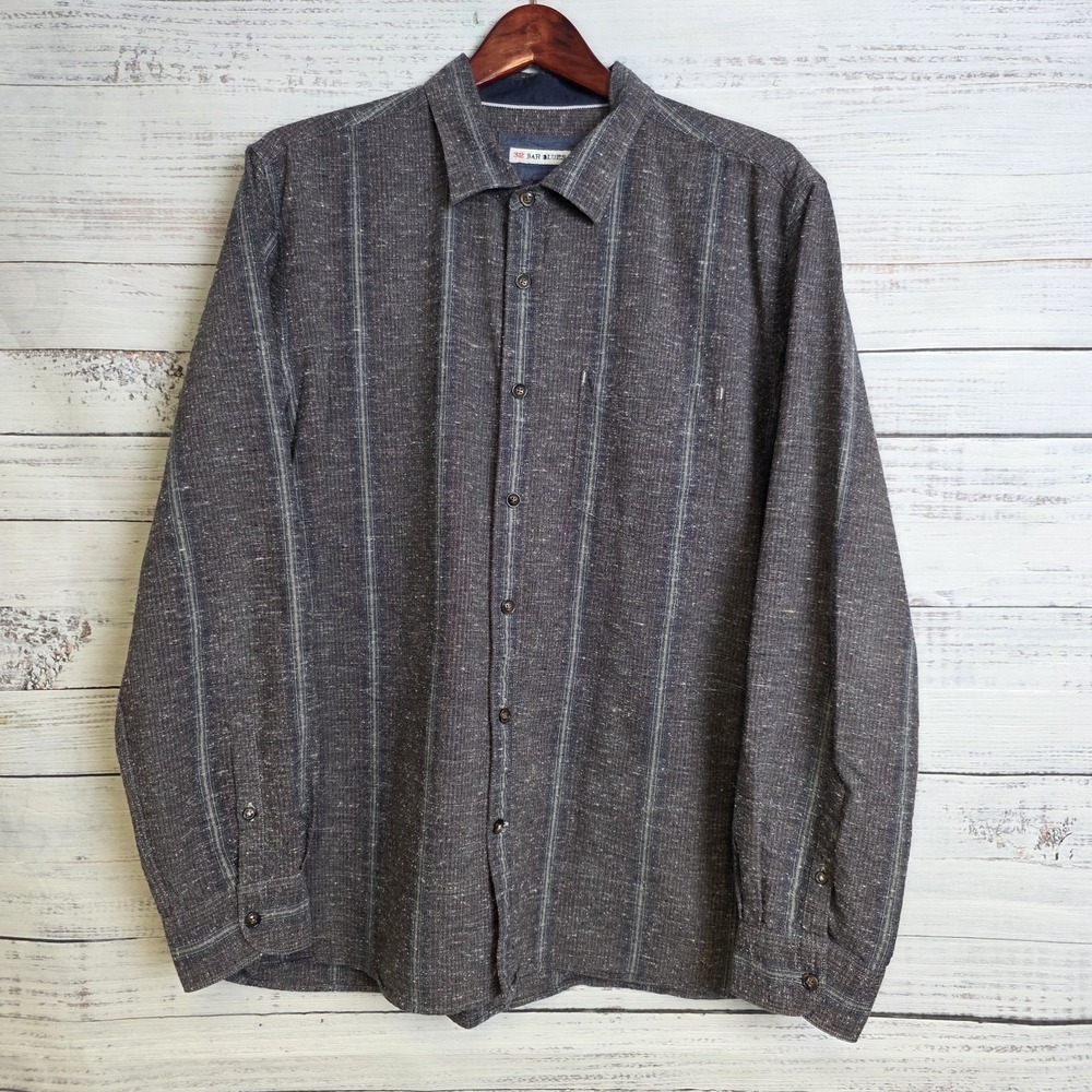 32 Bar Blues Mens XL Long Sleeve Button Up Gray Striped Shirt Cotton Silk Wool - Picture 2 of 10